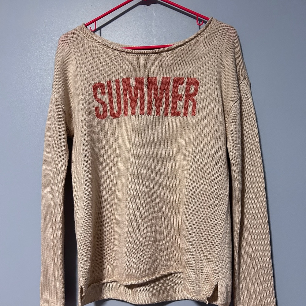 Marled Beige Knit Top with Red Accents Summer.